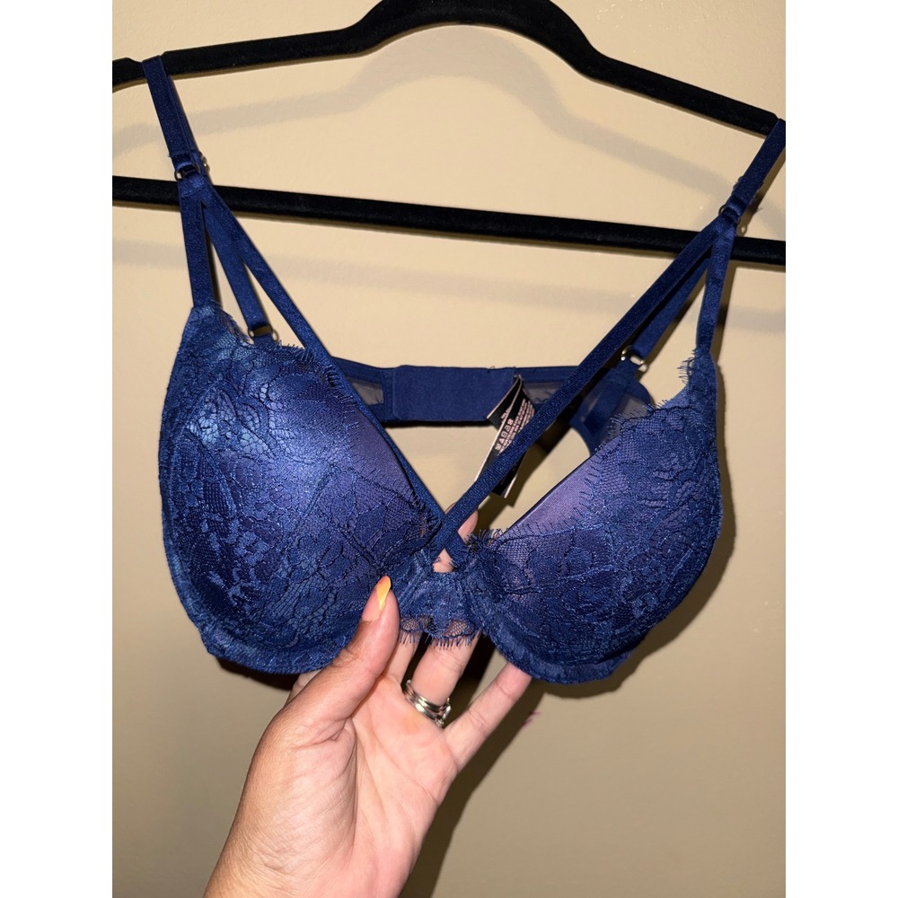 Victorias Secret Very Sexy Push Up‎ Bra 34C Cobalt Blue Lace Strappy Front